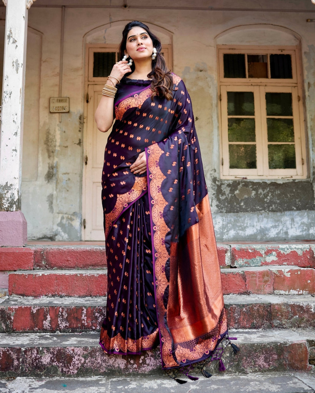 Pure Gaji Silk Saree Weaved With Zari Comes With Tassels - Almaari Fashion