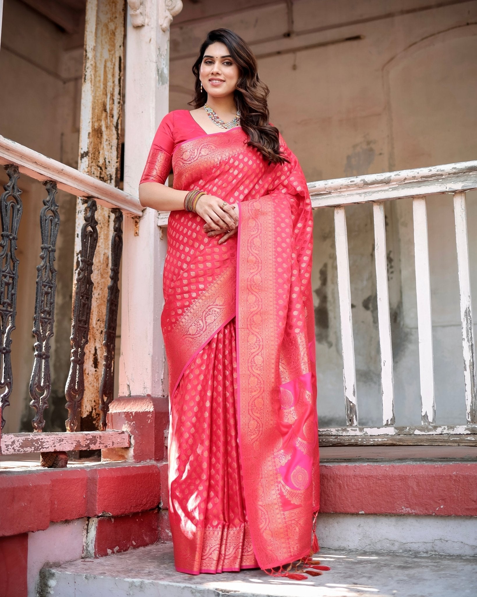 Pure Gaji Silk Saree Weaved With  Zari Comes With Tassels