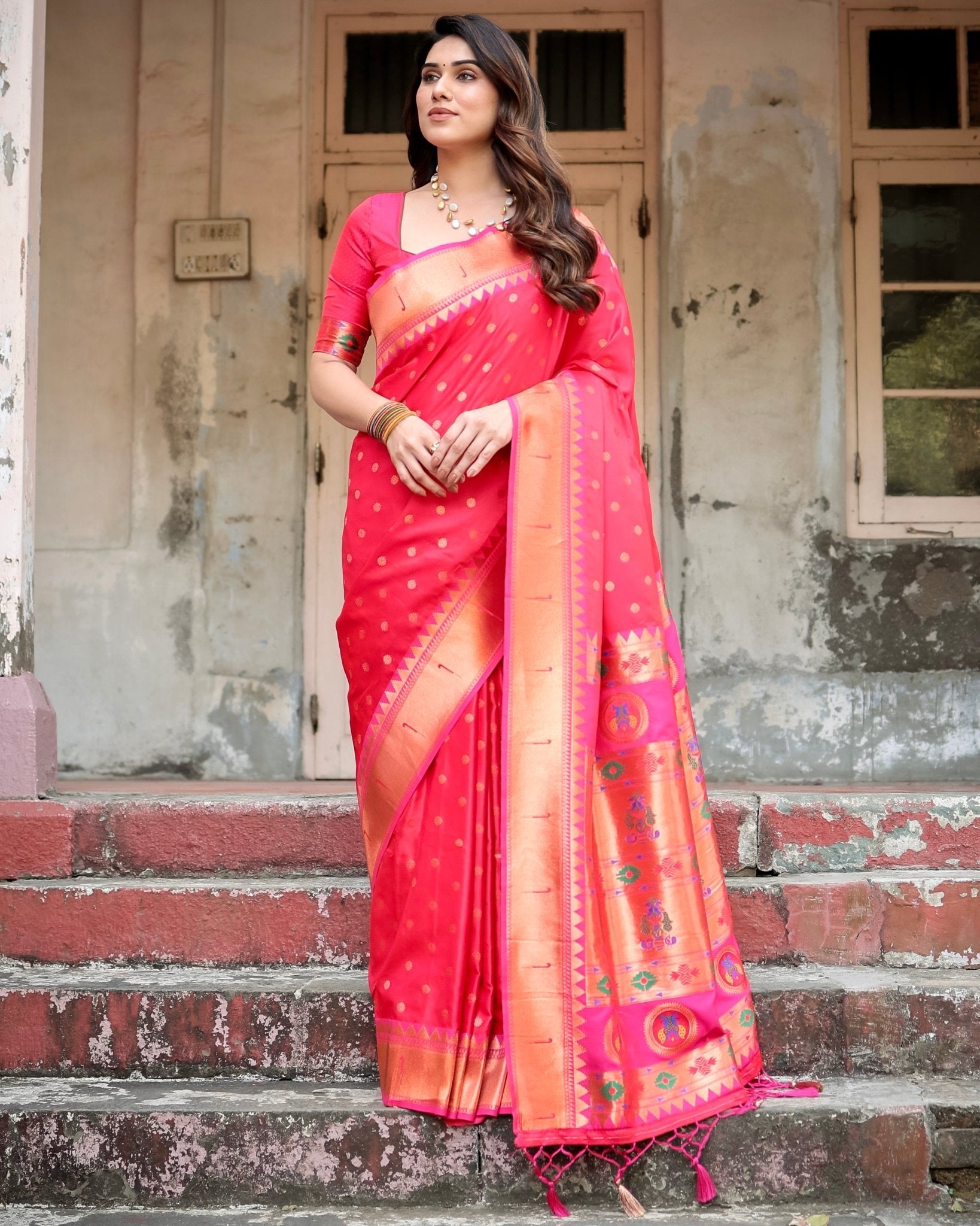 Pure Gaji Silk Saree Weaved With  Zari Comes With Tassels