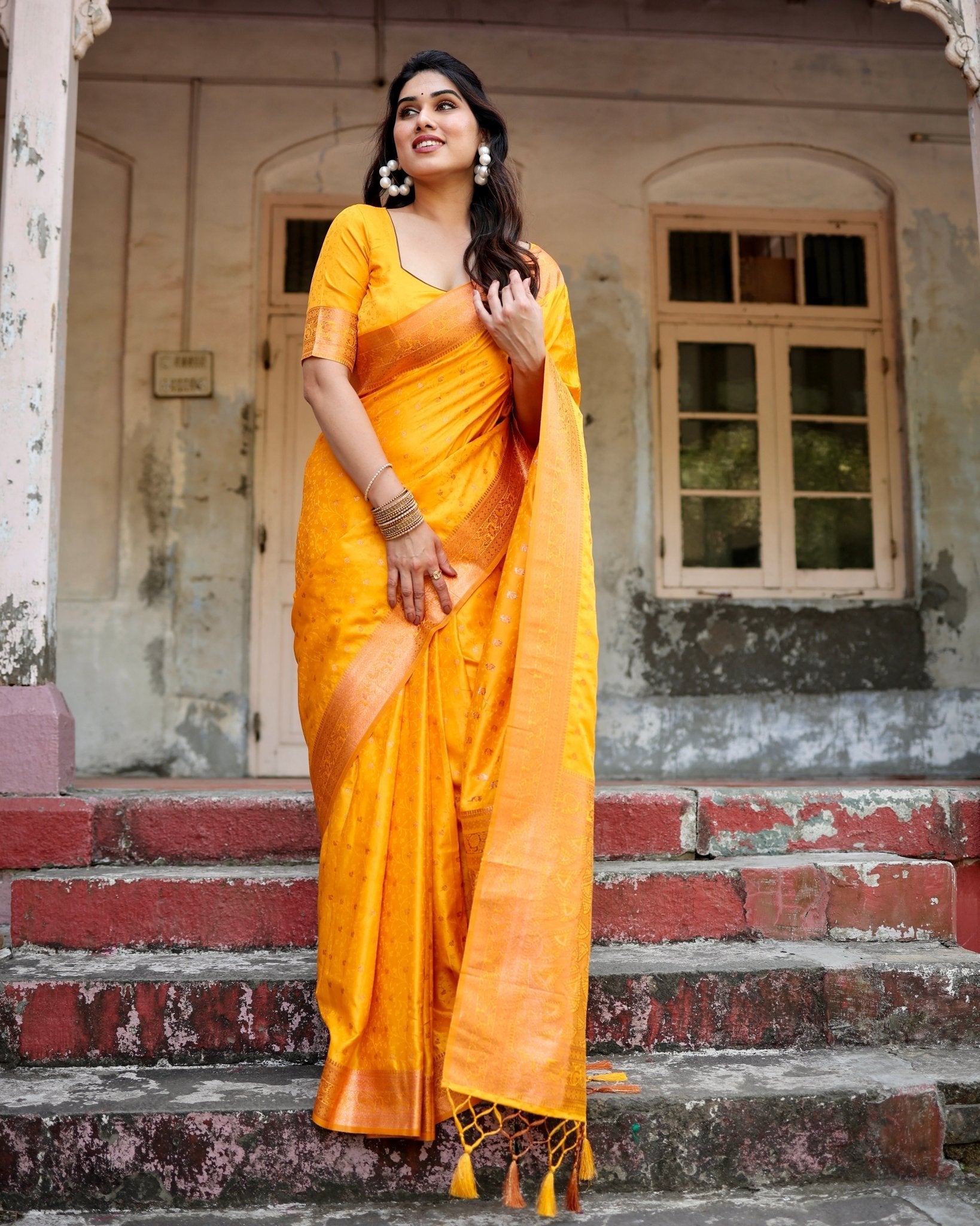 Pure Gaji Silk Saree Weaved With  Zari Comes With Tassels