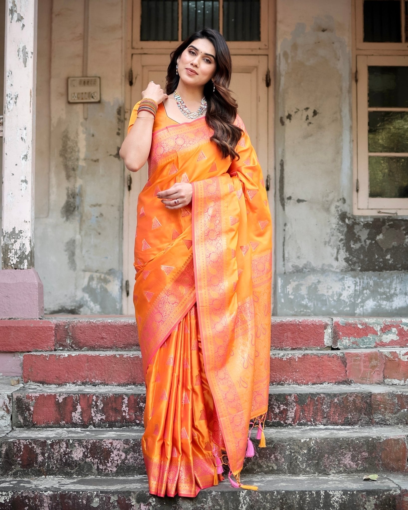 Pure Gaji Silk Saree Weaved With  Zari Comes With Tassels