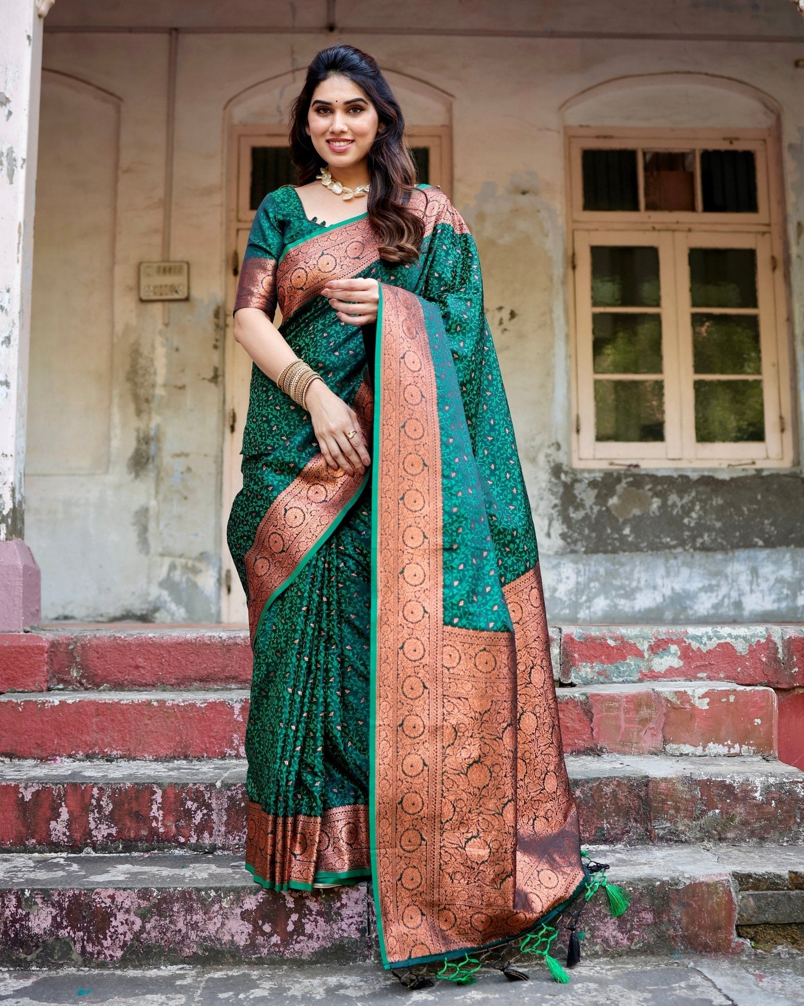 Pure Gaji Silk Saree Weaved With  Zari Comes With Tassels